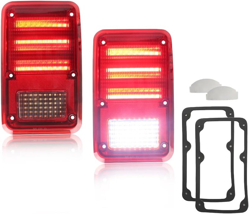MOTRUM Tail Light Compatible with Dodge Truck Van 1978-1993, [DOT] Red LED Taillight Lamps, White Backup Reverse Lights, Replace OEM #4057973 4057972 | CH2808102 CH2809102, 1 Pair, Red Lens - Image 1